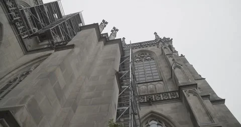 Scaffolding on neo gothic cathedral Stock Footage 300843669