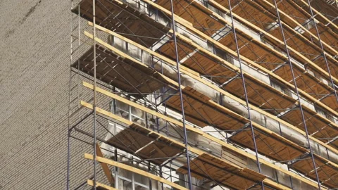 Scaffolding on side of building Stock Footage 91154289