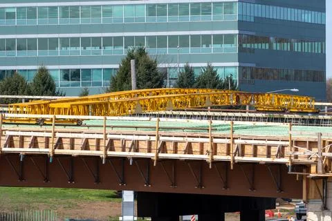Scaffolding structure allowing workers to inspect and repair the underneath.. Stock Photos