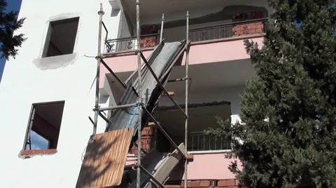 Scaffolds for debris removal Stock Footage 32248722