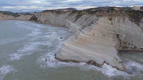 Scala dei Turchi white cliff and stormy sea in Sicily early morning Stock Footage 346652337