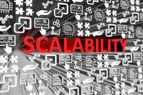 SCALABILITY concept blurred background 3d render illustration Illustrazione stock