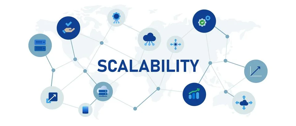 Scalability database server measure scale perform ability progress system Stock Illustration