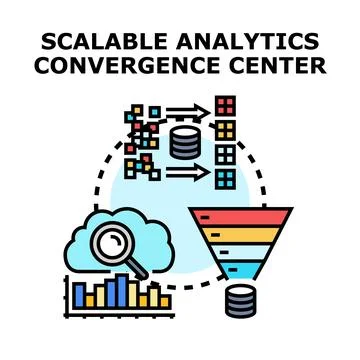 Scalable analytics convergence center processing data illustration Stock Illustration