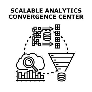 Scalable analytics convergence center processing data illustration Stock Illustration