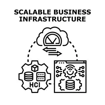 Scalable business infrastructure managing data processing Stock Illustration