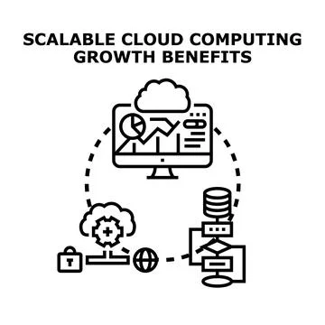 Scalable cloud computing system benefits and data management Illustrazione stock