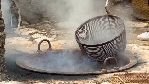 Scalding Grape Metal Basket Dipped In Boiling Water Steam Stock Footage 346656473