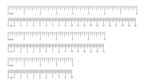 Scale with 10, 15, 20 centimeter 4, 6, 8 inches with markup and numbers. Ilustração Stock