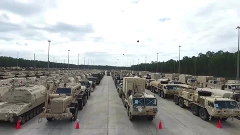 The Scale of Armored Unit - Aerial 001 Stock Footage 162772437