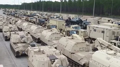The Scale of Armored Unit - Aerial 004 Video stock 162772744
