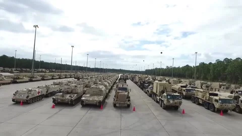 The Scale of Armored Unit - Aerial 005 Video stock 162772833