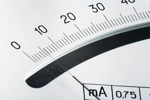 Scale with an arrow on a white background. Device for measuring the strength of Stock Photos