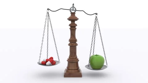 Scale Balance Between Nutrition And Medication Stock Footage 252000228