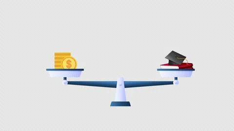 A scale balancing between education and money concept animation with Alpha .. Stock Footage 263317910