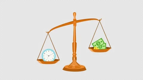 A scale balancing between time and money time is money concept Time equal m.. Stock Footage 263325075