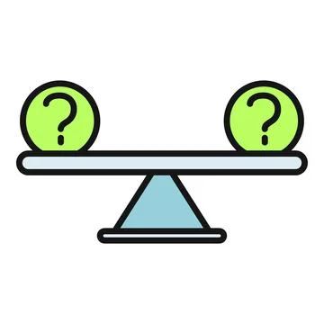 Scale balancing question marks representing decision uncertainty Stock Illustration