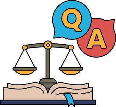 A scale with a book on top and a question mark and an A on the right Stock Illustration