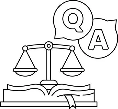 A scale with a book on top and a question mark and an A on the right Stock Illustration