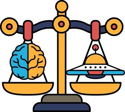 A scale with a brain on one side and an alien on the other Stock Illustration