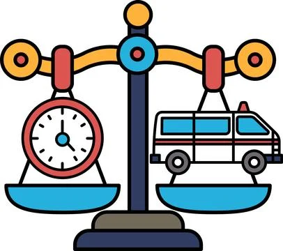 A scale with a clock and a van on it Stock Illustration
