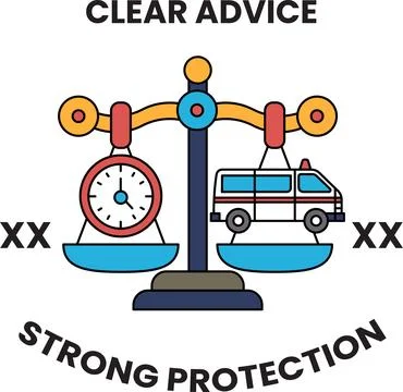 A scale with a clock and a van on it Stock Illustration