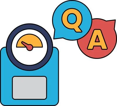 A scale with a clock on it and a question mark and an A on it Stock Illustration