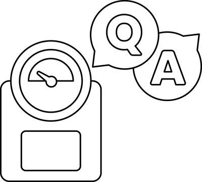 A scale with a clock on it and a question mark and an A on it Stock Illustration