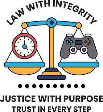 A scale with a clock on one side and two video game controllers on the other Stock Illustration