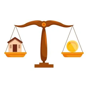 Scale comparing value of house and money Illustrazione stock