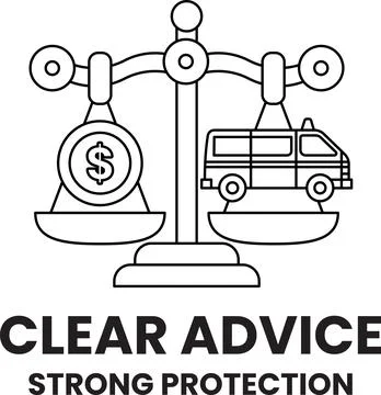 A scale with a dollar sign on one side and a van on the other Stock Illustration