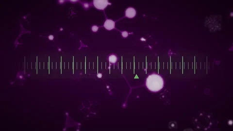 Scale fading in triggers nodes drifting over purple field while pointer marking 動画素材 313493057