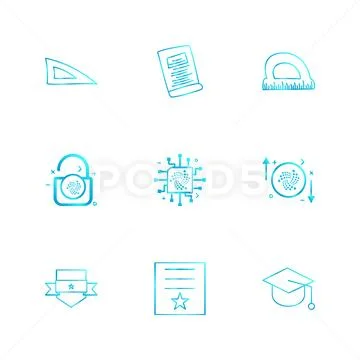 Scale , geometry , paper , d scale , lock , unlock , sheild , badge , cap , c Stock Illustration