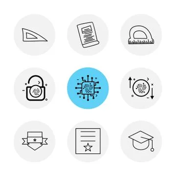 Scale , geometry , paper , d scale , lock , unlock , sheild , badge , cap , c Illustrazione stock