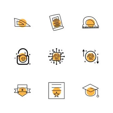 Scale , geometry , paper , d scale , lock , unlock , sheild , badge , cap , c Illustrazione stock