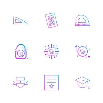 Scale , geometry , paper , d scale , lock , unlock , sheild , badge , cap , c Illustrazione stock