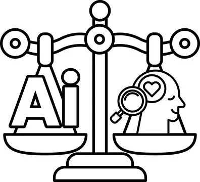 A scale with a head on one side and the letters AI on the other Stock Illustration