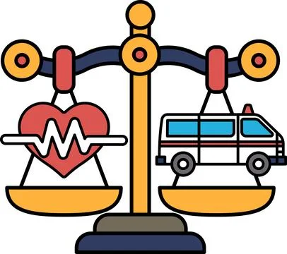 A scale with a heart on one side and a van on the other Stock Illustration