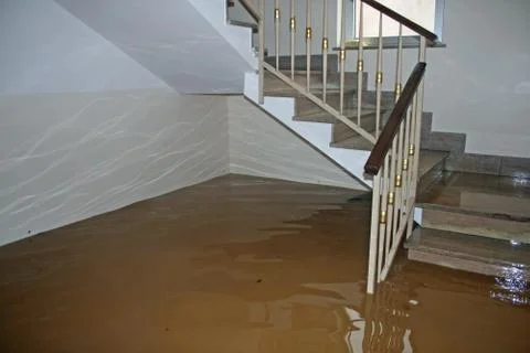 Scale of a house fully flooded during the flooding of the river Stock Photos