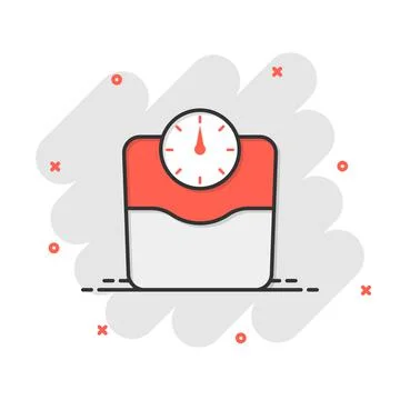 Scale icon in comic style. Balance cartoon vector illustration on white isola Stock Illustration