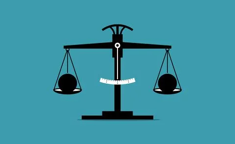Scale of justice measuring the weight of two objects and they are equal in we Stock Illustration
