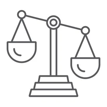 Scale of justice thin line icon, law and scale, balance sign, vector graphics, a Illustrazione stock