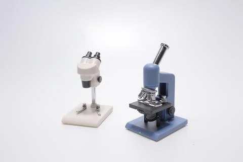 The scale of Laboratory Microscope isolated on white Stock Photos