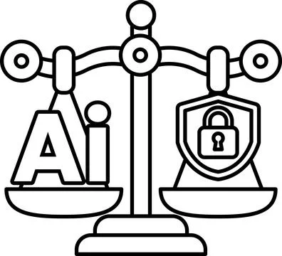 A scale with the letters AI on one side and a lock on the other Stockillustratie
