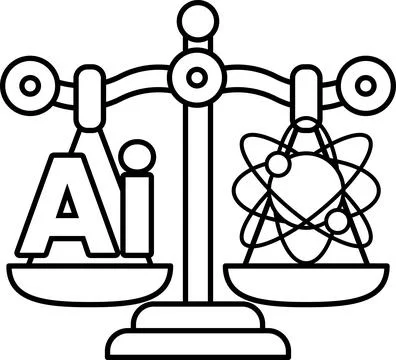 A scale with the letters AI on one side and a blue and white circle on the .. Stock Illustration