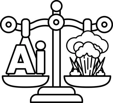 A scale with the letters AI on one side and a cloud of smoke on the other Stock Illustration