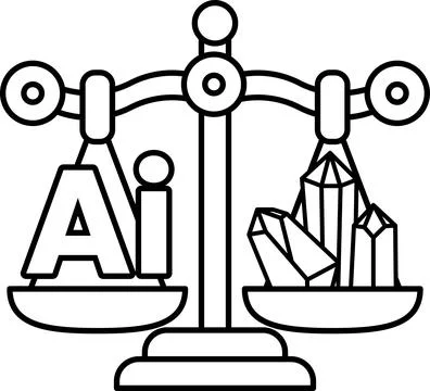 A scale with the letters AI on one side and crystals on the other Stock Illustration