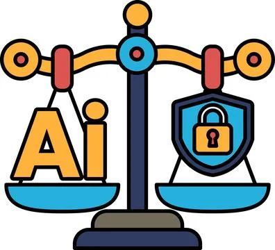 A scale with the letters AI on one side and a lock on the other Stockillustratie