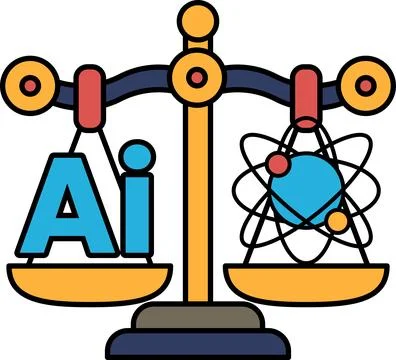 A scale with the letters AI on one side and a blue and white circle on the .. Stock Illustration
