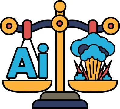 A scale with the letters AI on one side and a cloud of smoke on the other Stock Illustration